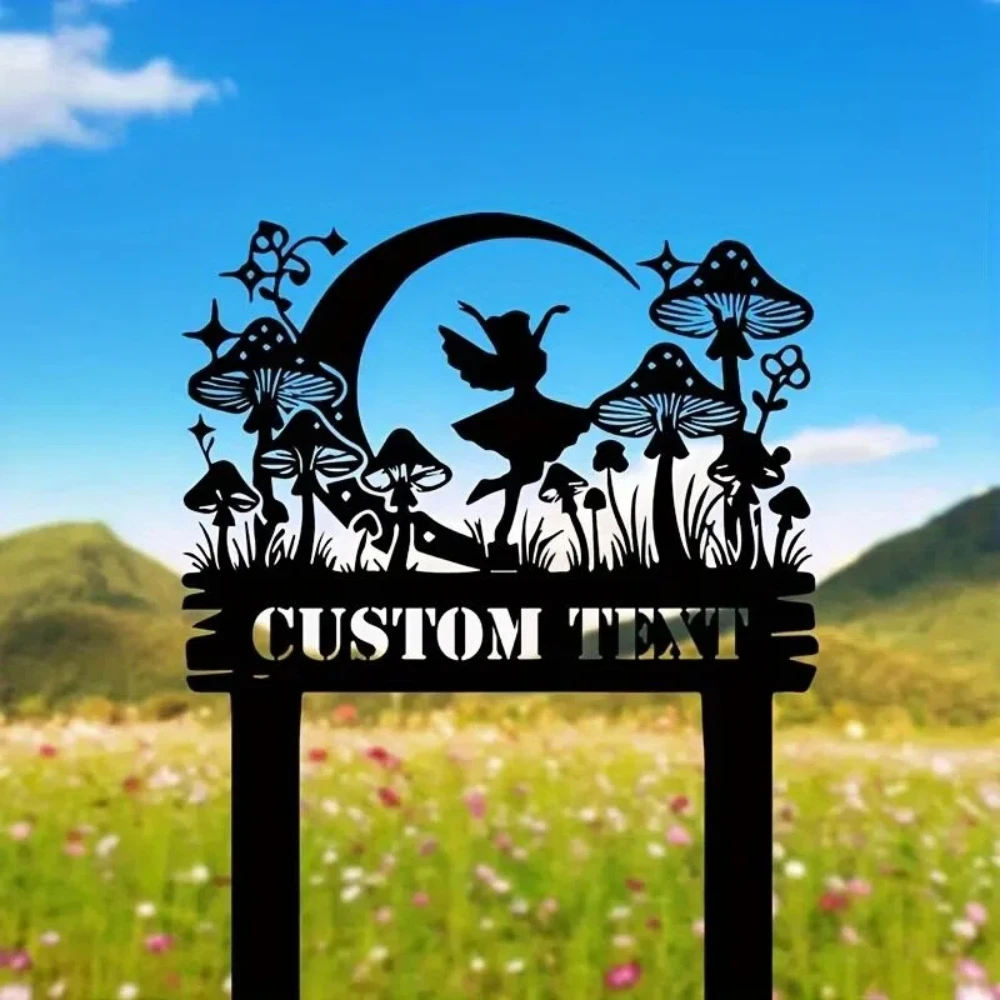 Estacas Decorativas Personalizables para Jardín - Siluetas de Hongos con Diseños de Mariposas y Flores, Arte Rústico para Exteriores