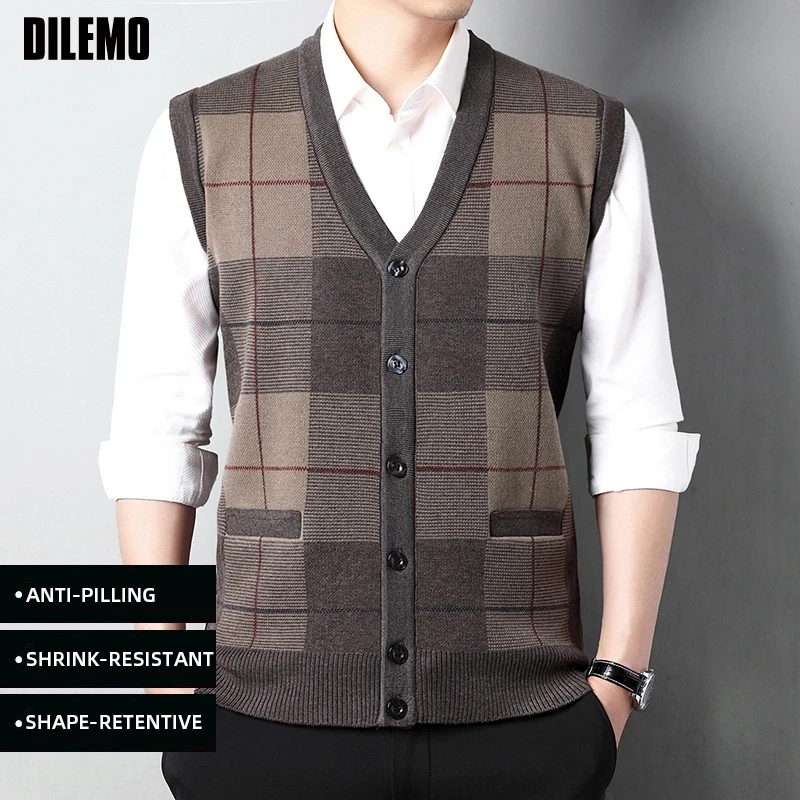 

Top Grade New Autum Winter Fashion Brand Cardigan Knit V Neck Striped Sweater Vest Casual Sleeveless Mens Clothes 2025