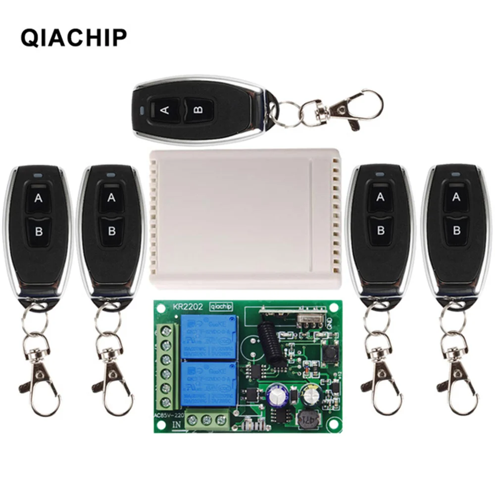 QIACHIP 433Mhz Universal Wireless Switch Remote Control Module AC 85V 110V 220V 2CH Relay Receiver for Light Switch Garage door