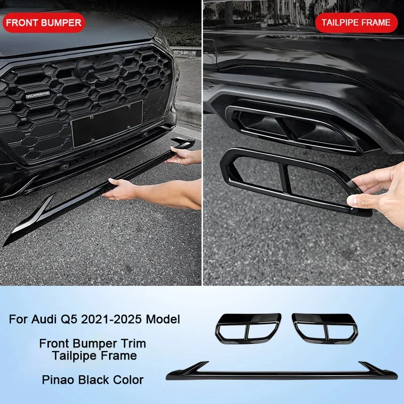 Voor Audi Q5 2021 2022 2023 2024 2025 Zwarte Warrior Trim voorbumperkap, mistlampkap, uitlaatpijpkap exterieuronderdelen