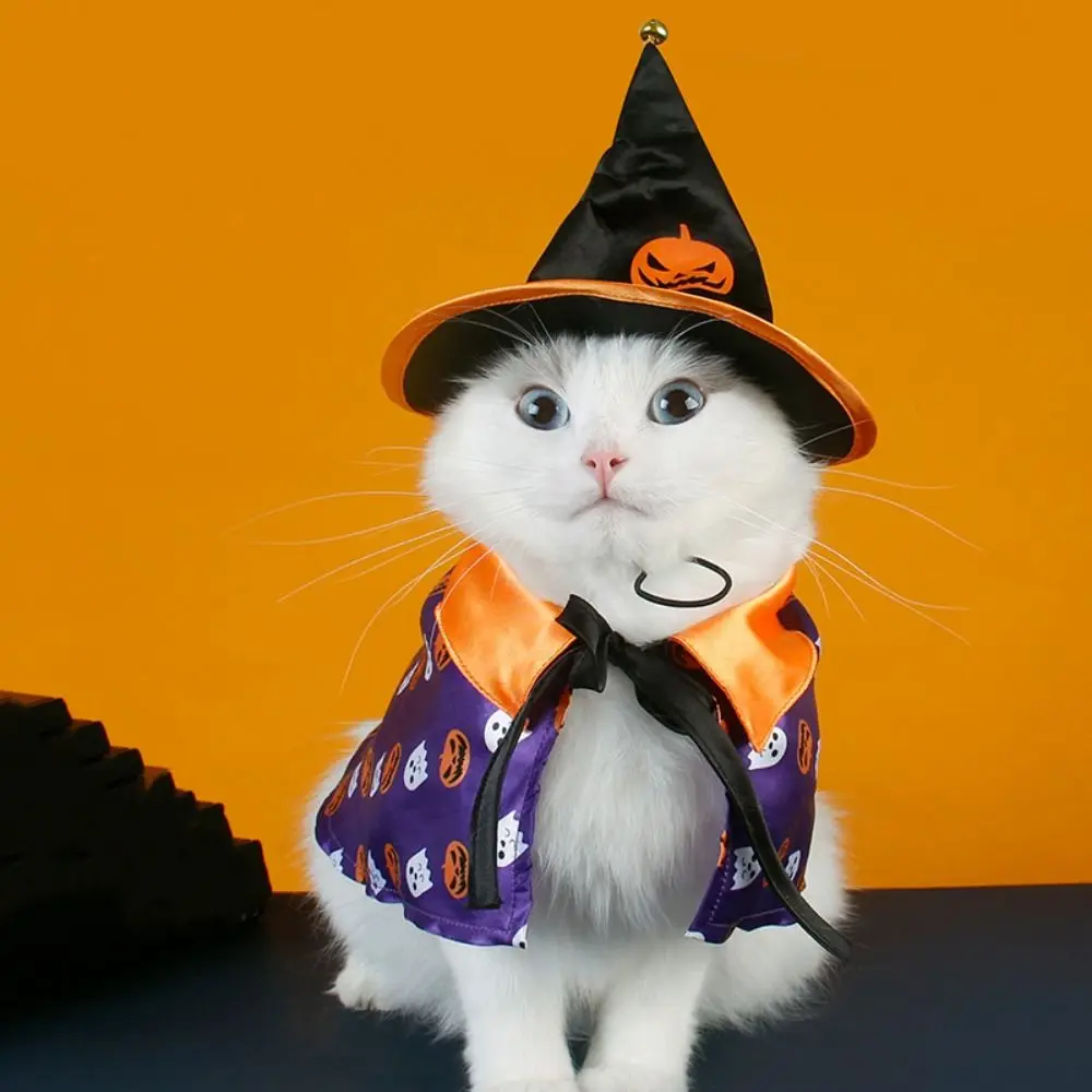 

Adjustable Cat Wizard Hat Cloak Set Soft Pumpkin/Ghost Pet Cosplay Bat Costume Acrylic Fibres Cat Cosplay Cloak Cosplay Party