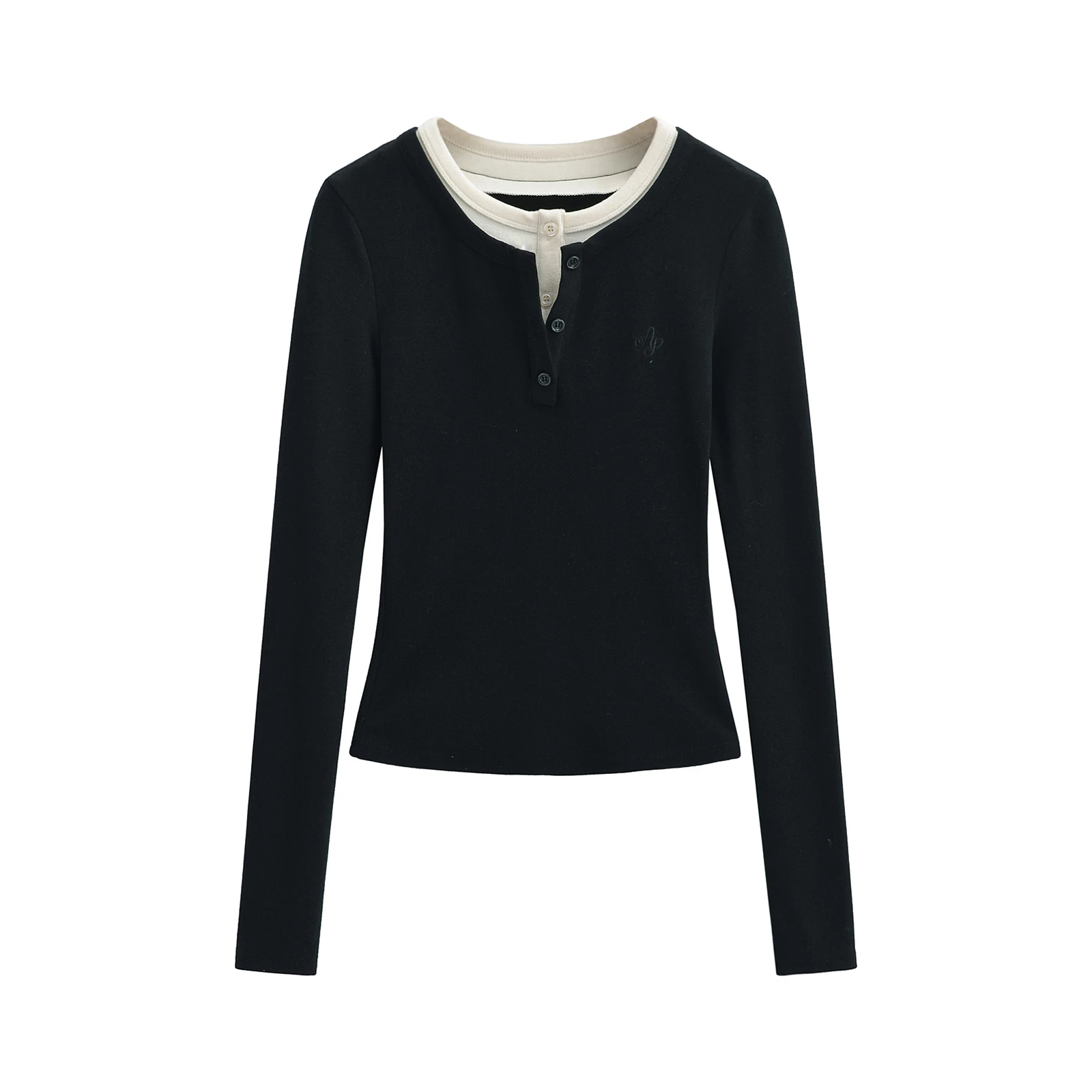 Sexy long sleeve top white korean fashion y2k top cropped fake 2 pieces Fall outfits women t shirts button up crop tops black image 5