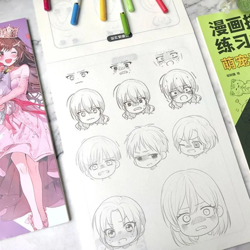 Fumetti Ragazza Ragazzo Fumetti Tutorial disegnato a mano Libro Studiare Apprendimento Linea Bozza Pratica Libro Principiante Zero Arte di base Tracciamento Schizzo