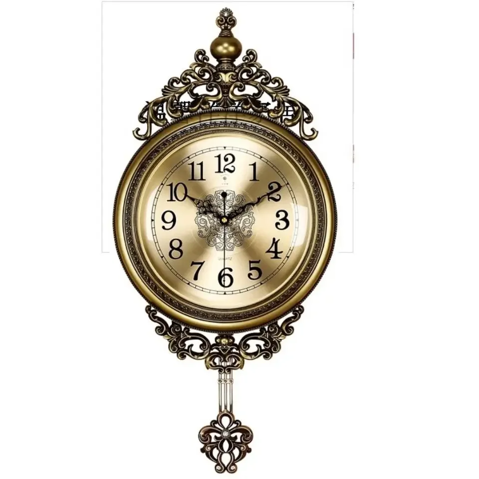 American European style living room clock swing wall watch retro silent sweep second clocks