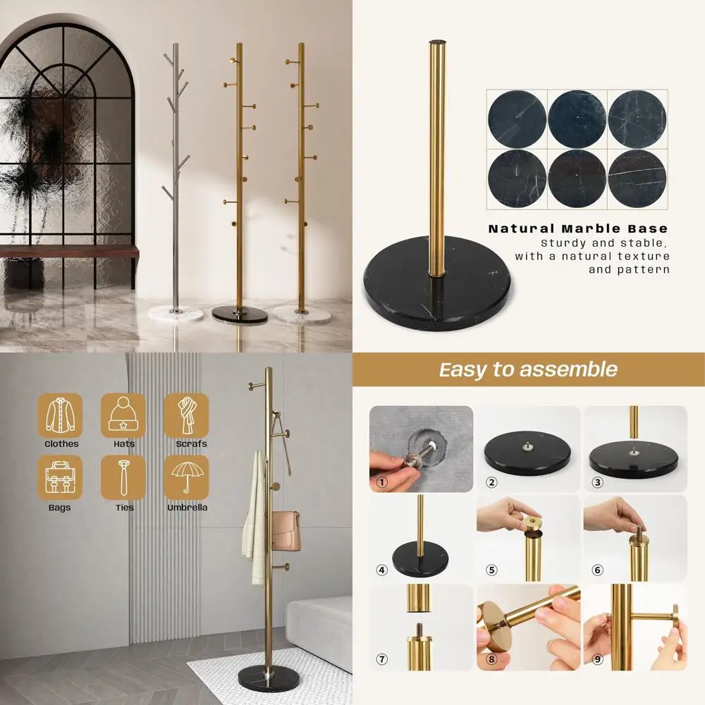 

Stainless Steel Freestanding Coat Rack with Marble Base for Home and Office Use