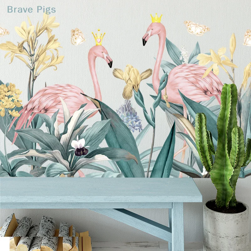 Large Flamingo Grass Wall Stickers for Living room Bedroom Baseboard Removable DIY Wall Decals Art Home Decor