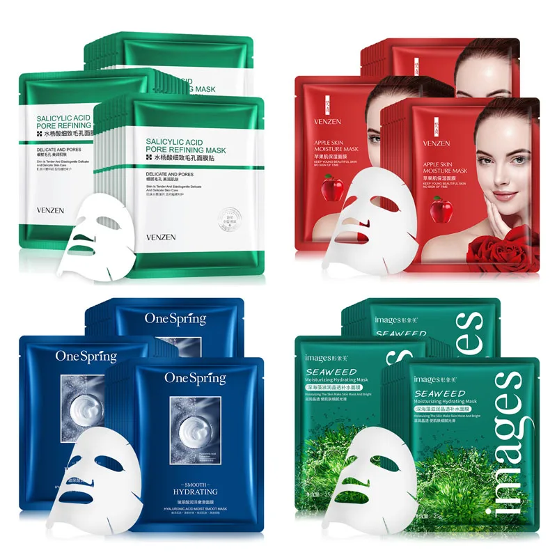 15 pçs bioaqua fruta fresca máscara facial caracol ácido hialurônico hidratante endurecimento folha de cuidados com a pele máscaras faciais