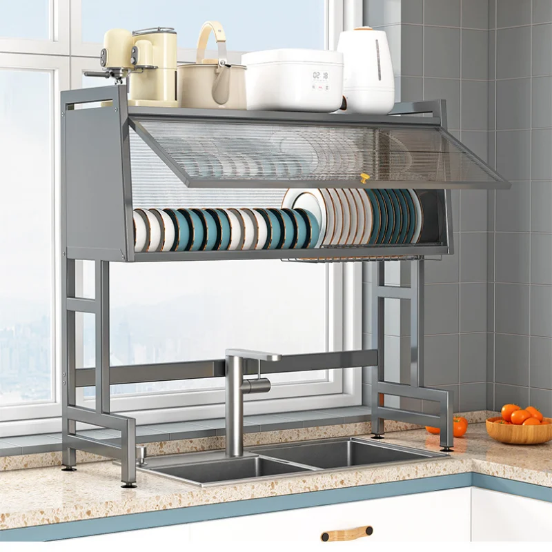 

Adjustable Kitchen Sink Dish Rack 2 Tiers Over The Sink Drying Rack Large Capacity Metal Family Organizer Modern Design