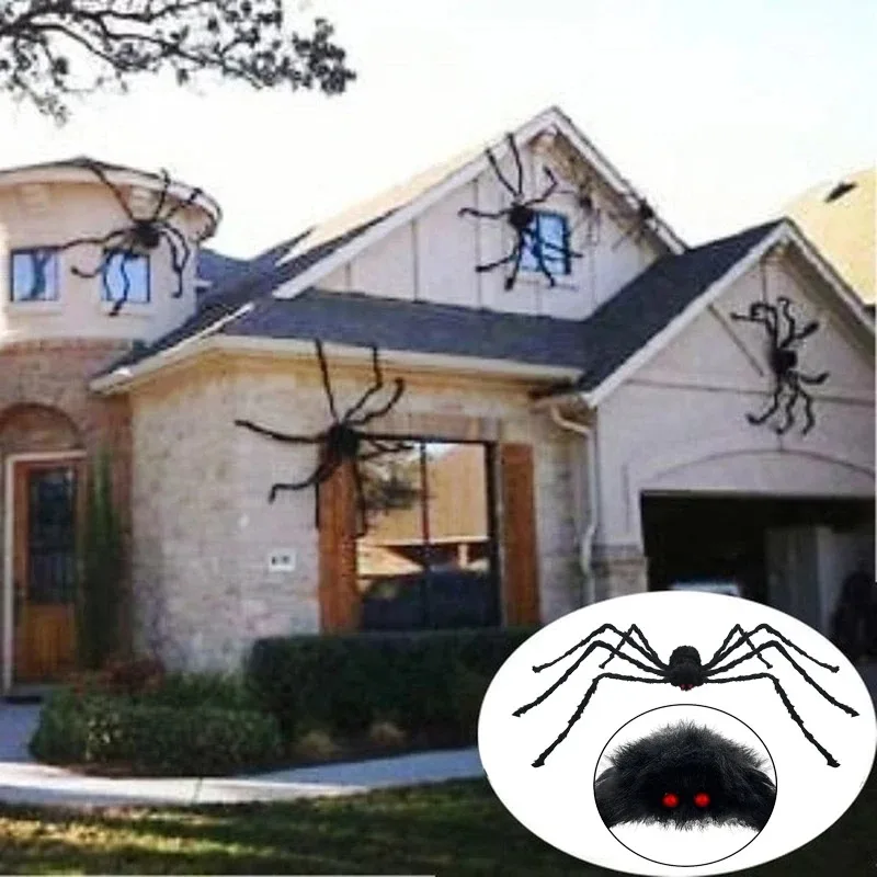 

30/50/75/90/125/150/200cm Horror Halloween Spider Decoration Haunted Outdoor Giant Plush Spiders Prop Chamber Prank Black Spider