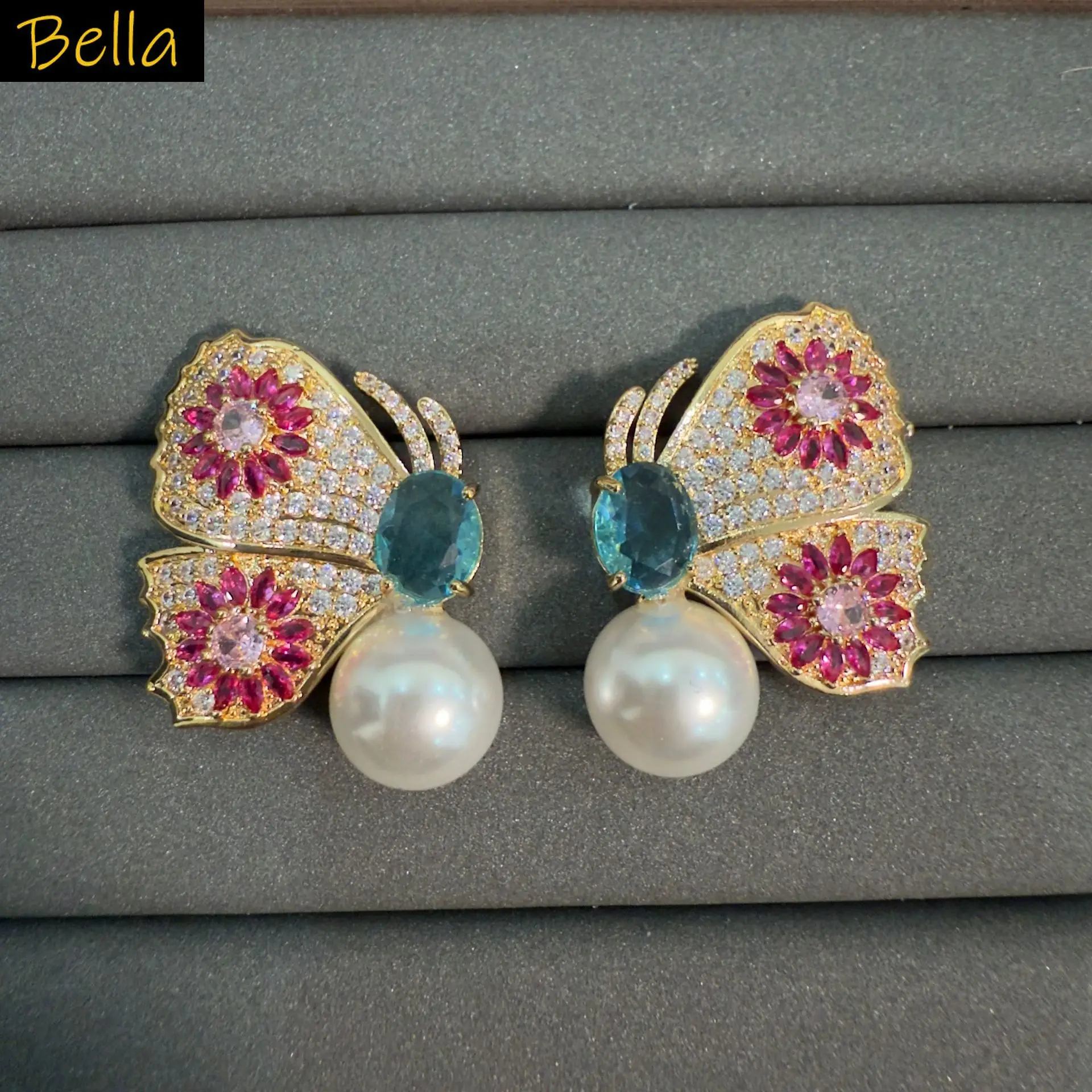 

fashion cubic zirconia earrings for women cute jewelry butterfly stud earrings silver gold color gala event dinner party gift