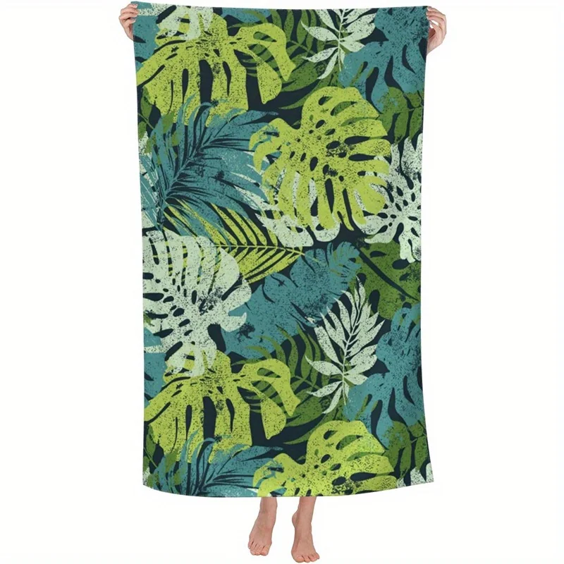 Beach Towel Tropical Leaves Pattern Sun Protection Windproof Suitable for Swimming Pool Camping Travel Blanket