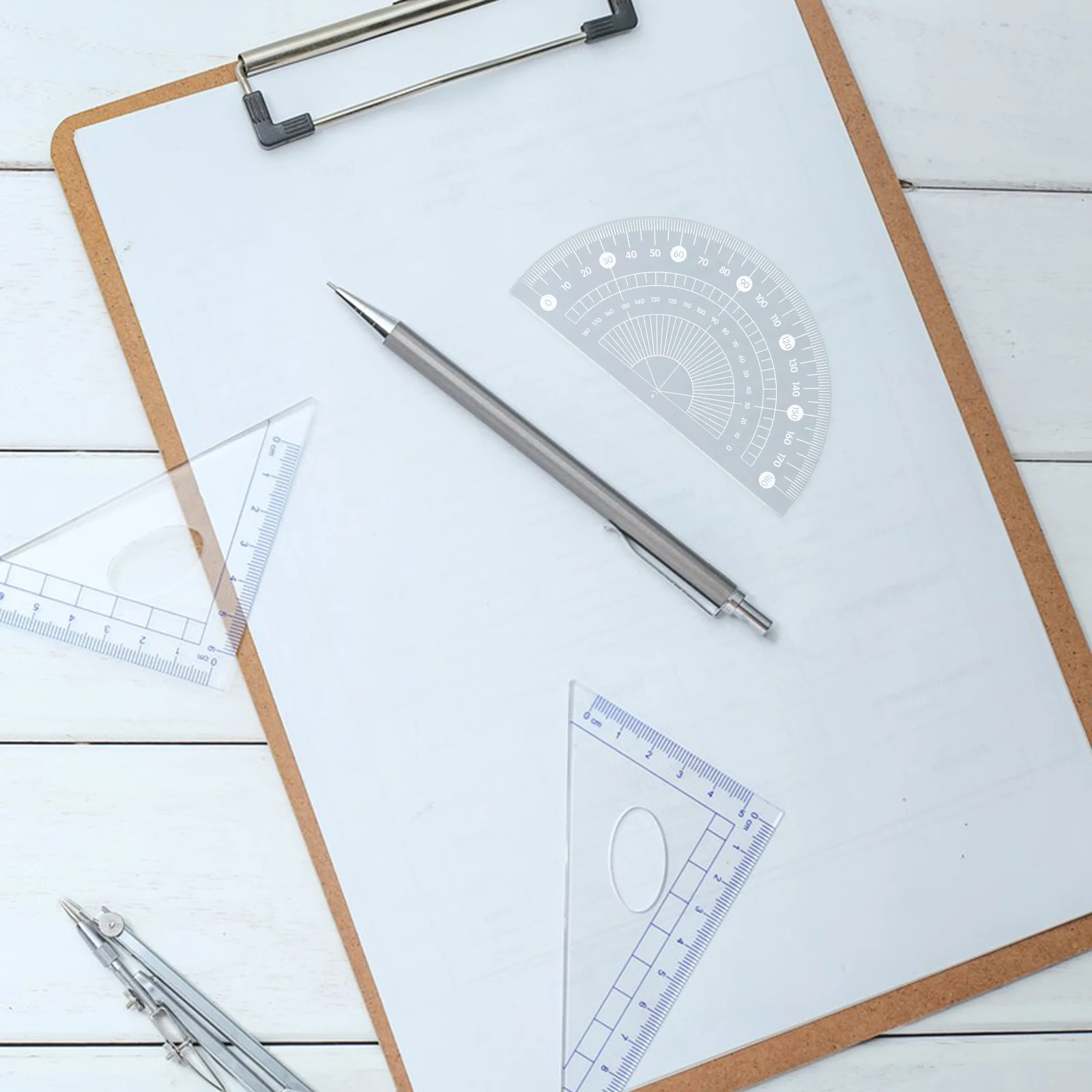 1Set Plastic Clear Ruler Triangular Scale Protractor Math Drawing Measuring Tool for School Office Art Architecture Projects