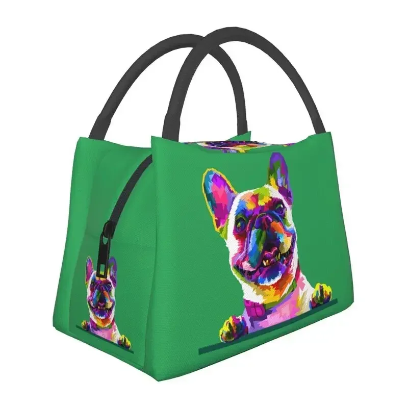 Funny Frenchies French Bulldog Insulated Lunch Bags for Women Resuable Dog Animal Cooler Thermal Lunch Tote Beach Camping Travel