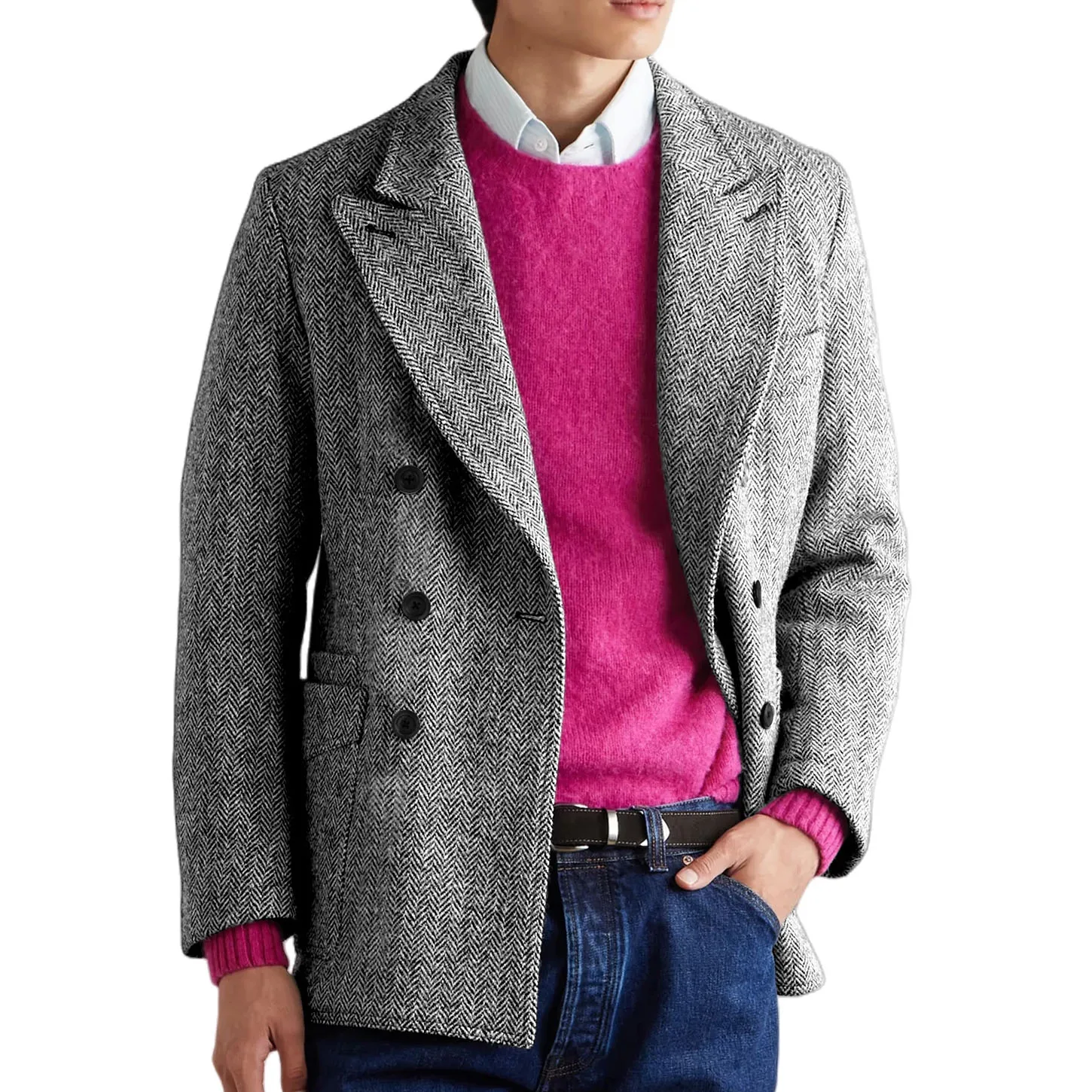 イタリアンスタイル メンズ ヘリンボーン ブレザー スリムフィット ダブルブレスト カジュアル 快適 ファッションジャケット ヴィンテージ カスタム アウターウェア