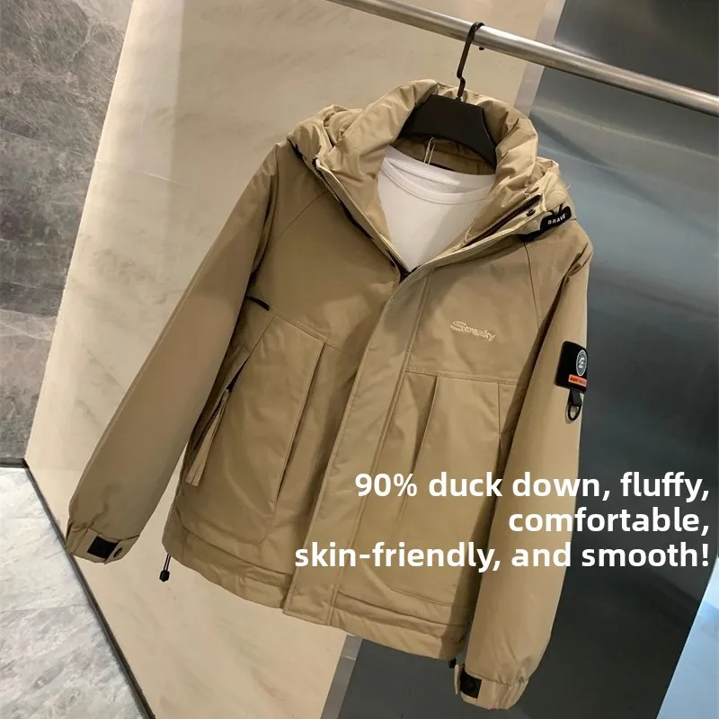 

Men's Winter Puffer Jaet Hooded down Vest Thiened Windproof Warm 90 Du down Coating Polyester Fiber Long Sve Workwea...