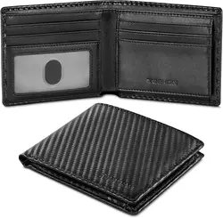 Slim Minimalist Tri-Fold Wallet Carbon Fiber RFID Blocking Men's Wallet With ID Window and 8 Card Slots