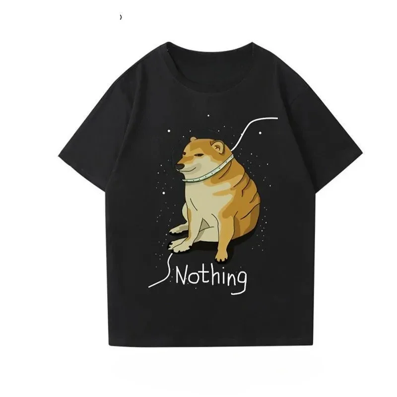 100% القطن الخالص قصيرة الأكمام الكرتون المطلي شيبا Inu مطبوعة المألوف قصيرة الأكمام تي شيرت للرجال رداء علوي غير رسمي