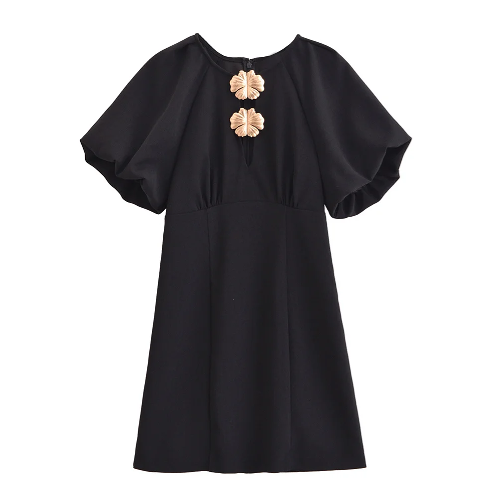 

GELITAYIN женское декоративное платье с круглым вырезом и объемными рукавами, однотонное украшение, весна/лето, новая женская одежда