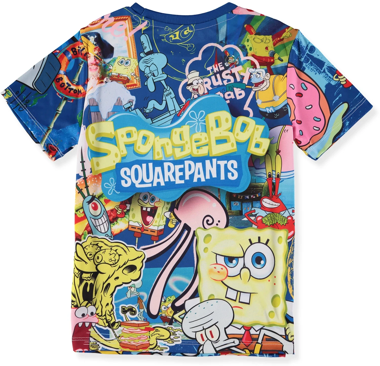 2026 Summer Fashion New SpongeBob SquarePants Boys Outdoor Casual Round Neck Short Sleeved Sublimation T-shirt Large Size