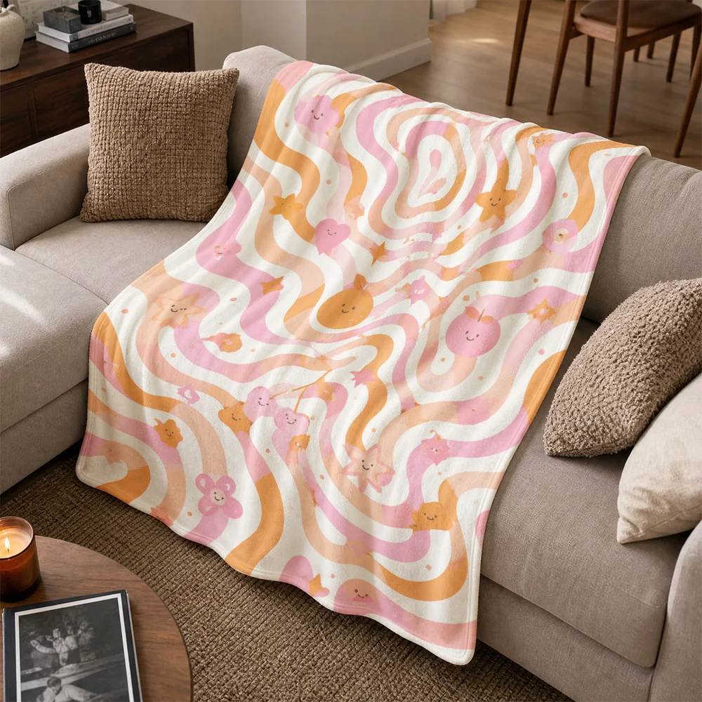 Whimsical Cute Pastel Throw Blanket Sofa Cover Nursery Decoration Boho Sloth Baby Boys Girls Kid Gift Cozy Round Pattern Throw W