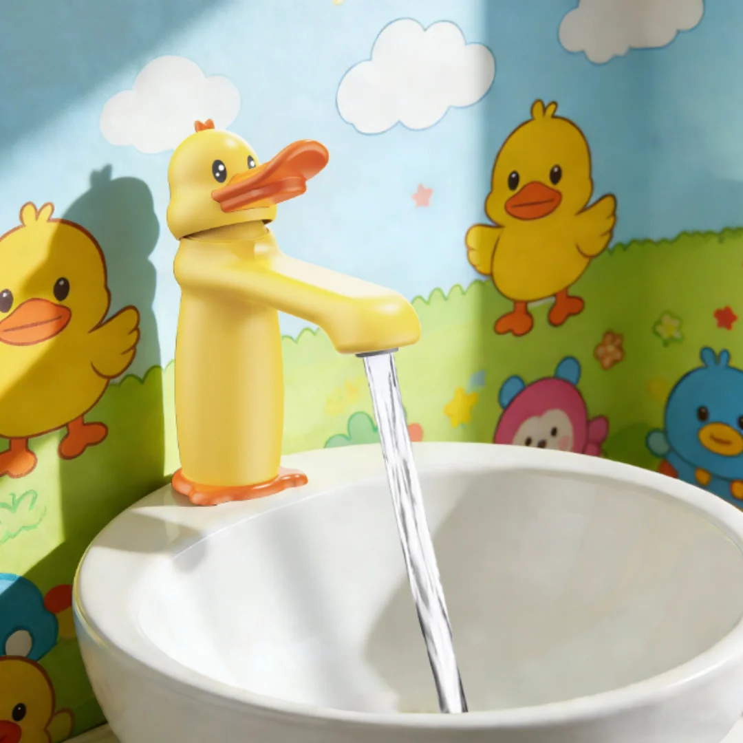 White Bathroom Faucet Yellow Duck Basin Faucet Hot and Cold Sink Faucet Brass Faucet Pink Lavotory Faucet Sink Water Crane