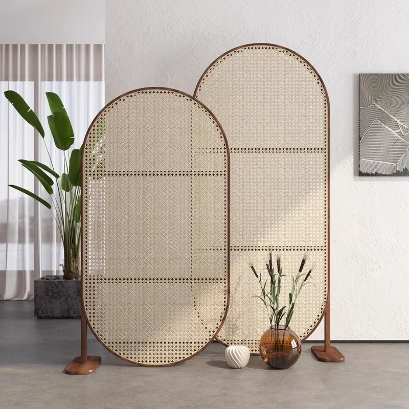 Solid Wood Rattan Movable Screen Partition Famous Residential Furniture For Bedroom & Living Room For Hotel Office Use