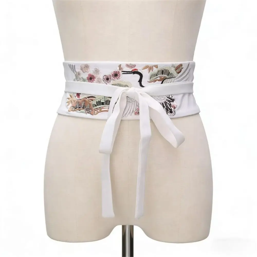 Embroidered Embroidered Waistband Crane Phoenix Flower Pattern Hanfu Cummerbund Tie Wrap Style Wide Width Dress Girdle