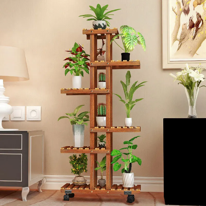 Wood Floor Stand Flower Rack Indoor Multi-layer Household Storage Shelves Succulents Potted Plants Display Balcony Furniture