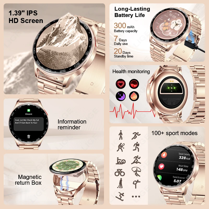 LIGE New TWS Smartwatch Earphone 2 In 1 Men Watches with Earbuds Strong Sound Effects Music Lover Waterproof Ladies Smartwatch