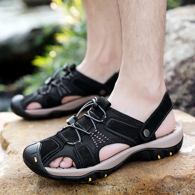 Genuine Leather Men Sandals Summer 2023 New Man Shoes Fashion Beach Sandals Classic Men Outdoor Casual Slippers Plus Size 38-47