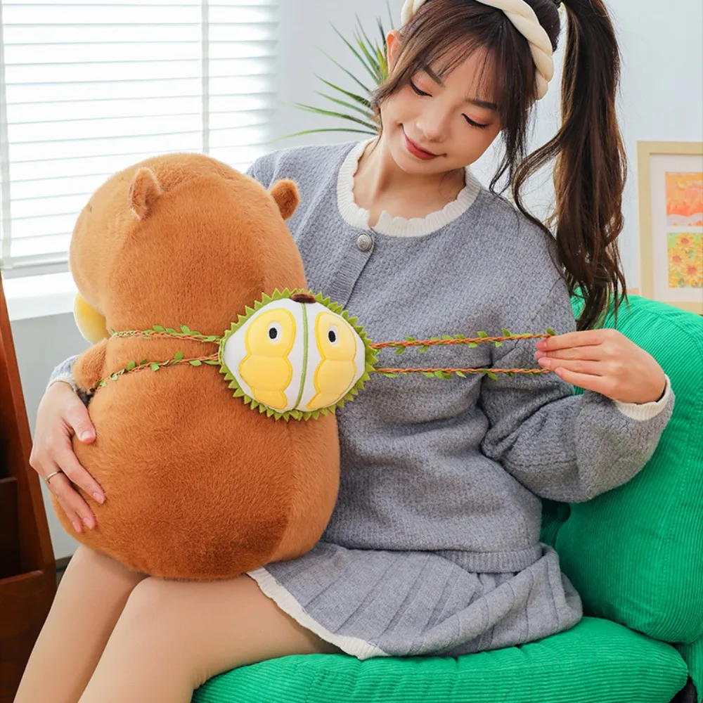 

Eating Durian Capybara Plush Doll Fruit Backpack PP Cotton Simulation Capybara Ornaments Can Pull Soft Stuffed Capybara Doll