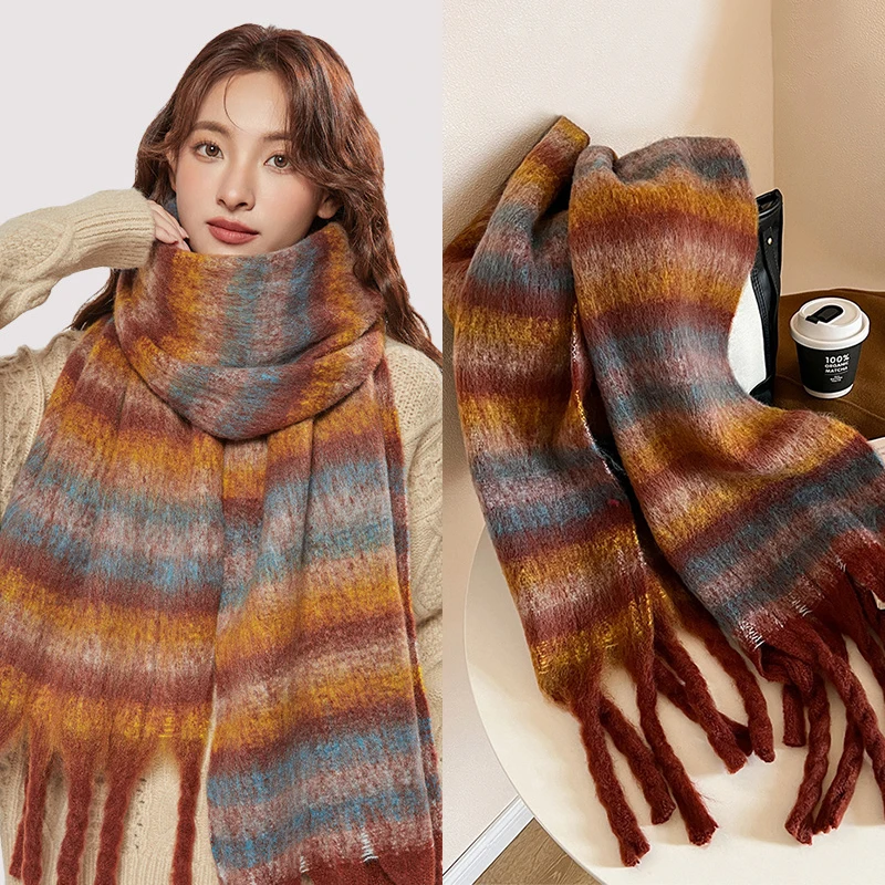 New Soft Autumn Winter Velvet Scarf Warm Long Tassel Scarves Thickened Wrap Shawls For Women Girls 220*42cm 1Pc