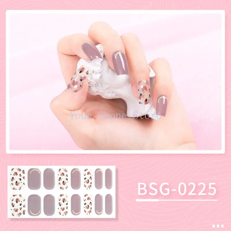 Juego de pegatinas de uñas de Gel semicurado para mujer, 16 piezas, lámpara UV, cubierta completa, manicura, bricolaje, moda, decoración artística, calcomanías de uñas de GeL