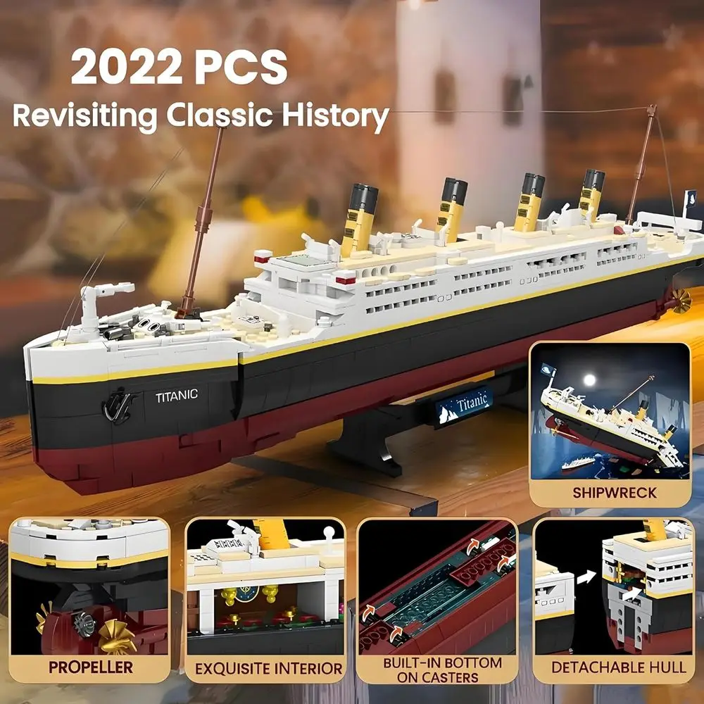 2022 Edition 2022-Piece Titanic Ship Model Kit, STEM 3D Puzzle for Kids & Adults, Collectible Display for Home or Office