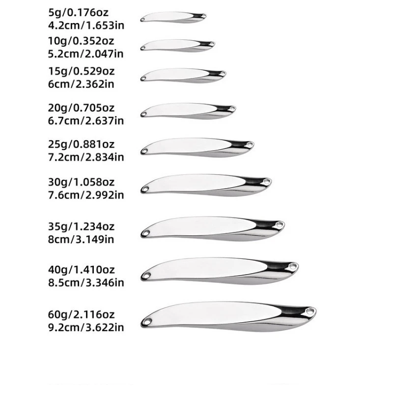 BILLINGS 3PCS 5g-60g Silver Spoon Jigging Lure Hard Bait Casting Blade Spinner Trolling Spoons Stainless Sheel Spinner Bait