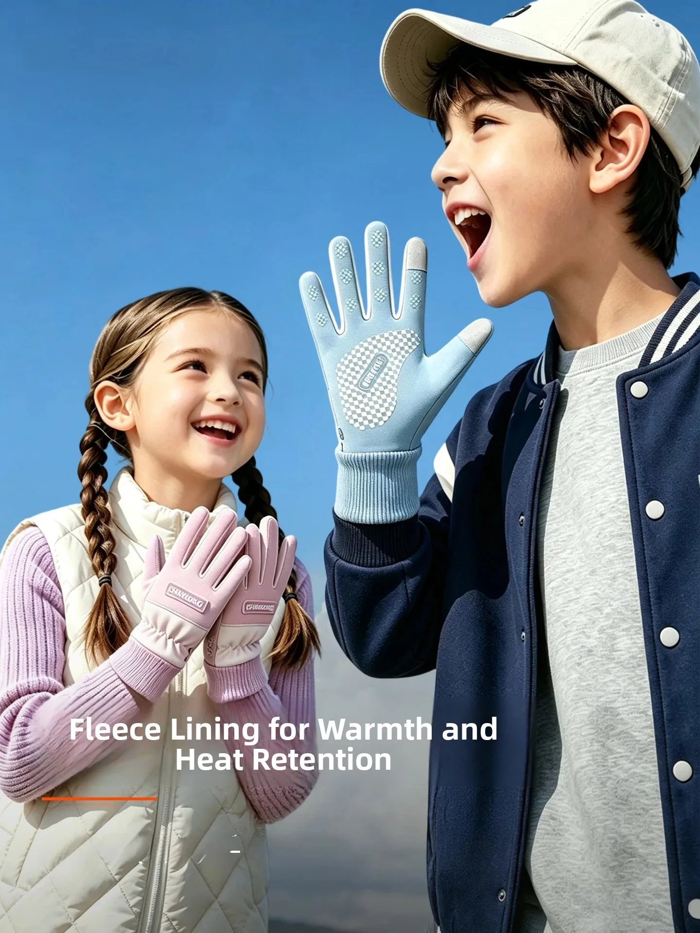Fleece Lined Touchscreen Gloves for Kids Snowman Building Cycling Outdoor Sports Boys Girls Warm Windproof Waterproof Gloves