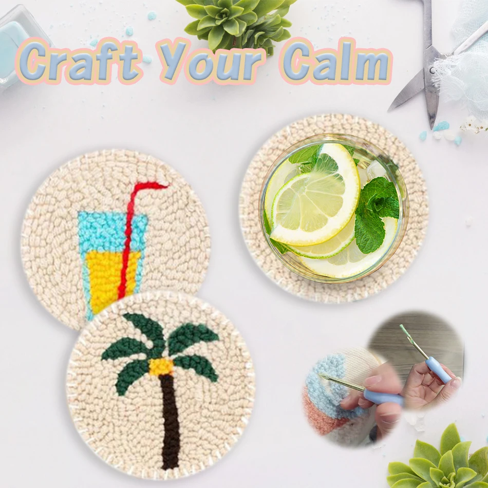 

Embroidery Kit Punch Needle Coaster Set Magic Needle For Embroidery DIY Tufted Coaster Material Craft Needle Art Craft For Adult
