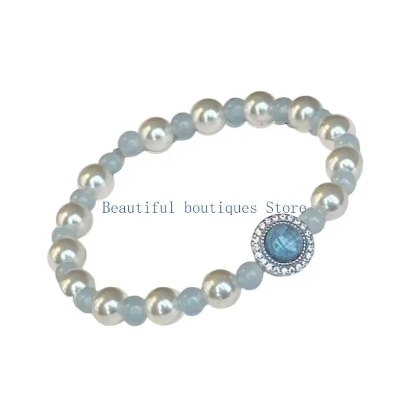 U4LF Elegant Aquamarine Beaded Bracelet for Women Featuring Natural Gemstones and Handmade Designs Portable for Birthdays