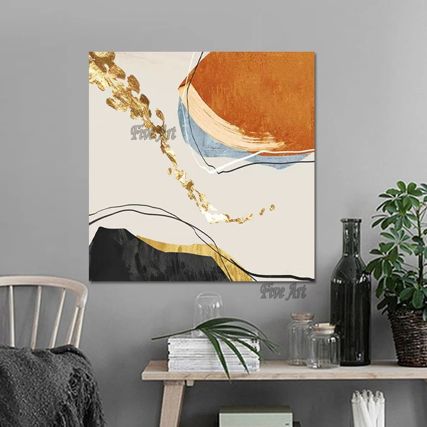 Gold Foil Painting Linen Canvas Abstract Wall Art Cheap Handmade Picture Texture Drawing No Framed Large Home Decoration Items