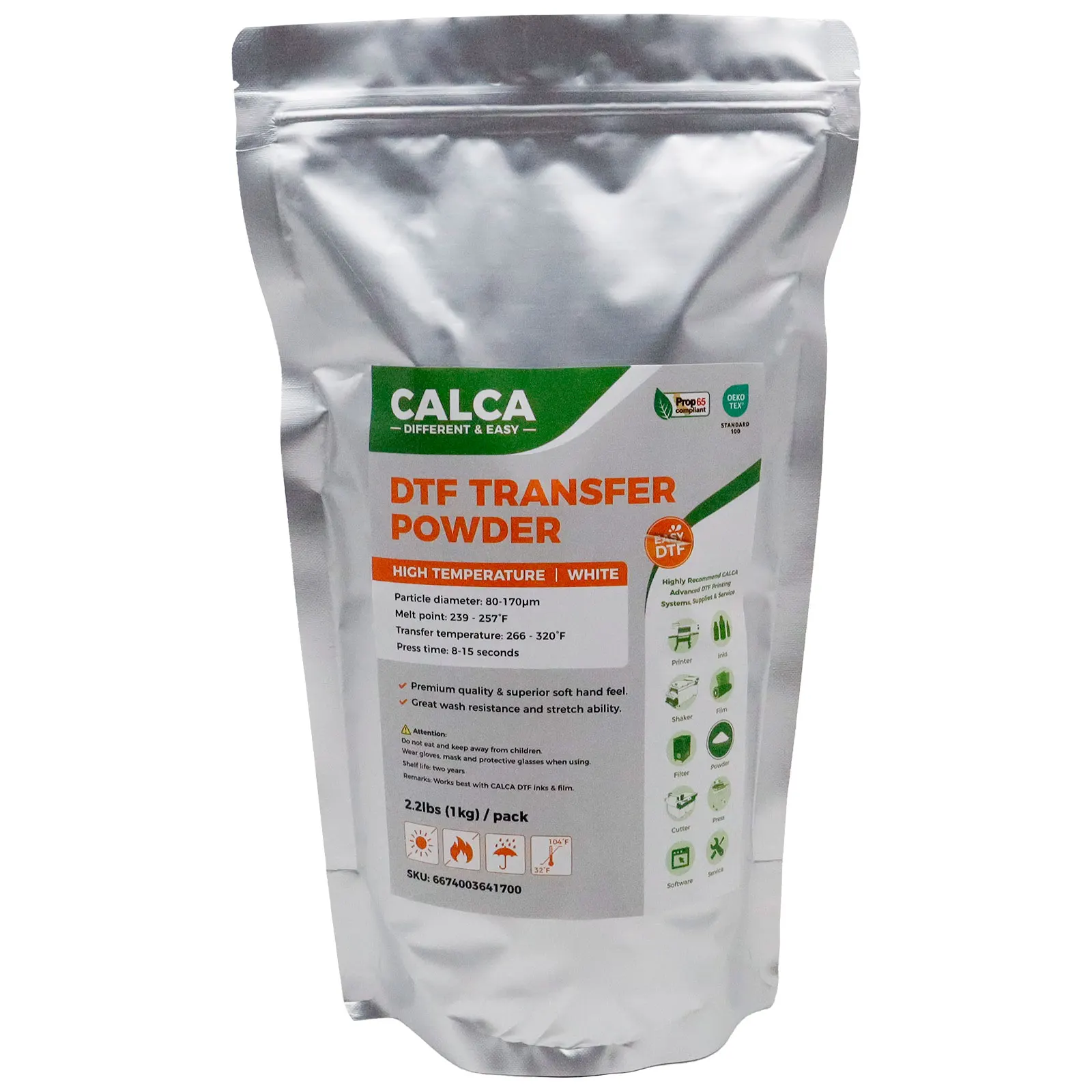 US Stock CALCA H5 TPU DTF Transfer Powder 1kg Fine High Temperature White DTF Powder for T-shirt Heat Transfer Printing Bulk