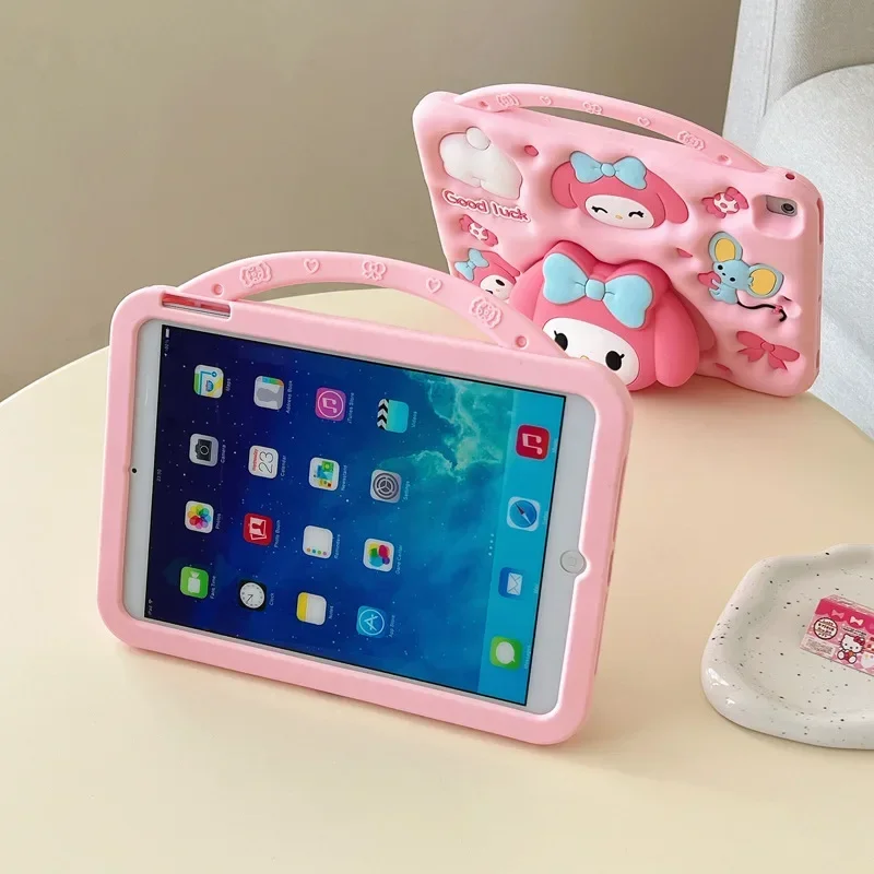 Sanrio Melody-funda de mesa de dibujos animados para IPad Pro 2024, 11 pulgadas, Air 4, 5, 6, Mini 3, 4, 5, 6, 9, 7, 8, 10,2, 10, 10,9, cubierta de silicona a prueba de golpes