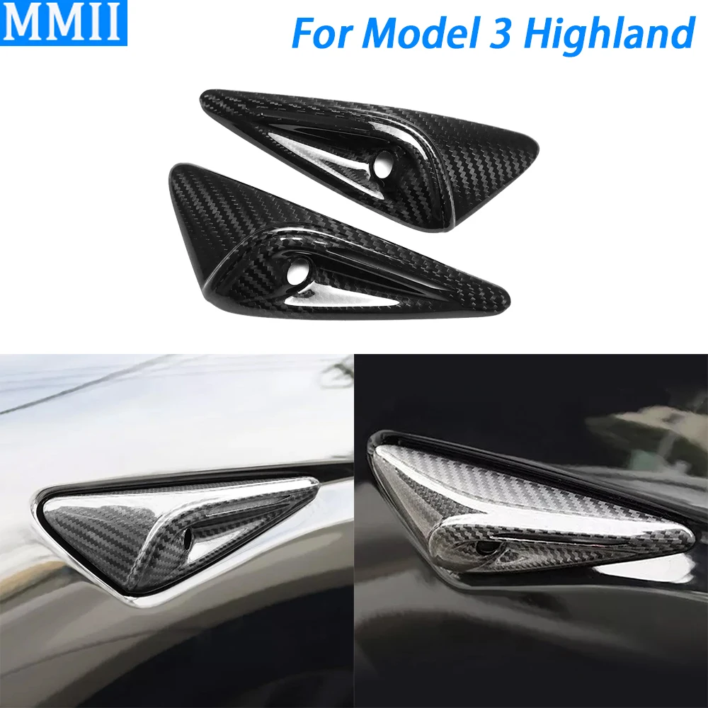 

Для Tesla для модели 3 Highland 2024, настоящая сухая защитная крышка для боковой камеры из углеродного волокна, декоративные аксессуары для модификации автомобиля