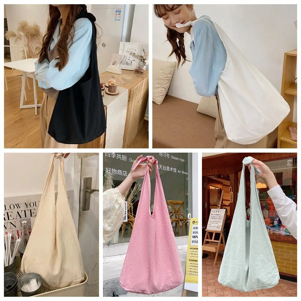 

Leisure Multicolor Tote Bag Large Capacity Daily Underarm Bag Solid Color Casual Knot Cloth Bag Women Girls