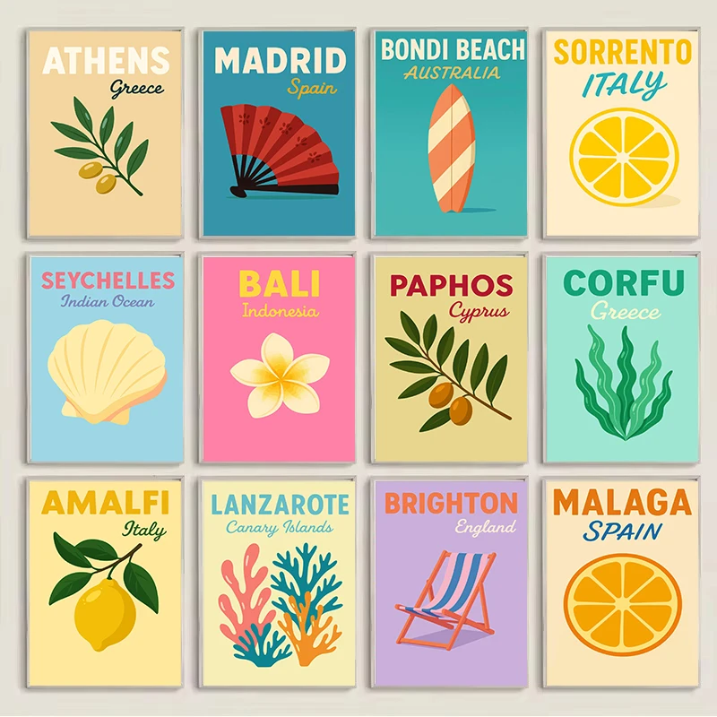 City Travel Stil Life Poster Spain Italy Japan Bali Preppy Palma Lanzarote Canvas Painting Print Wall Art Picture for Home Decor