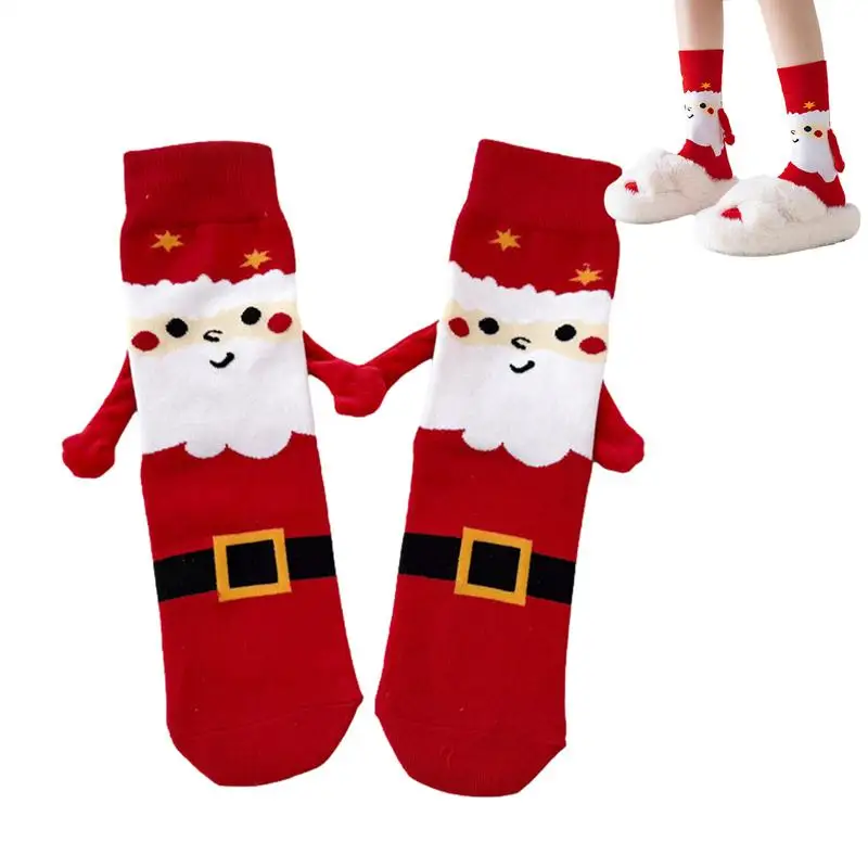 Holding Hands Socks Elastic Magnet Hand Socks Christmas Magnetic Suction Hand In Hand Socks Cotton Mid-calf Socks New Year Gift