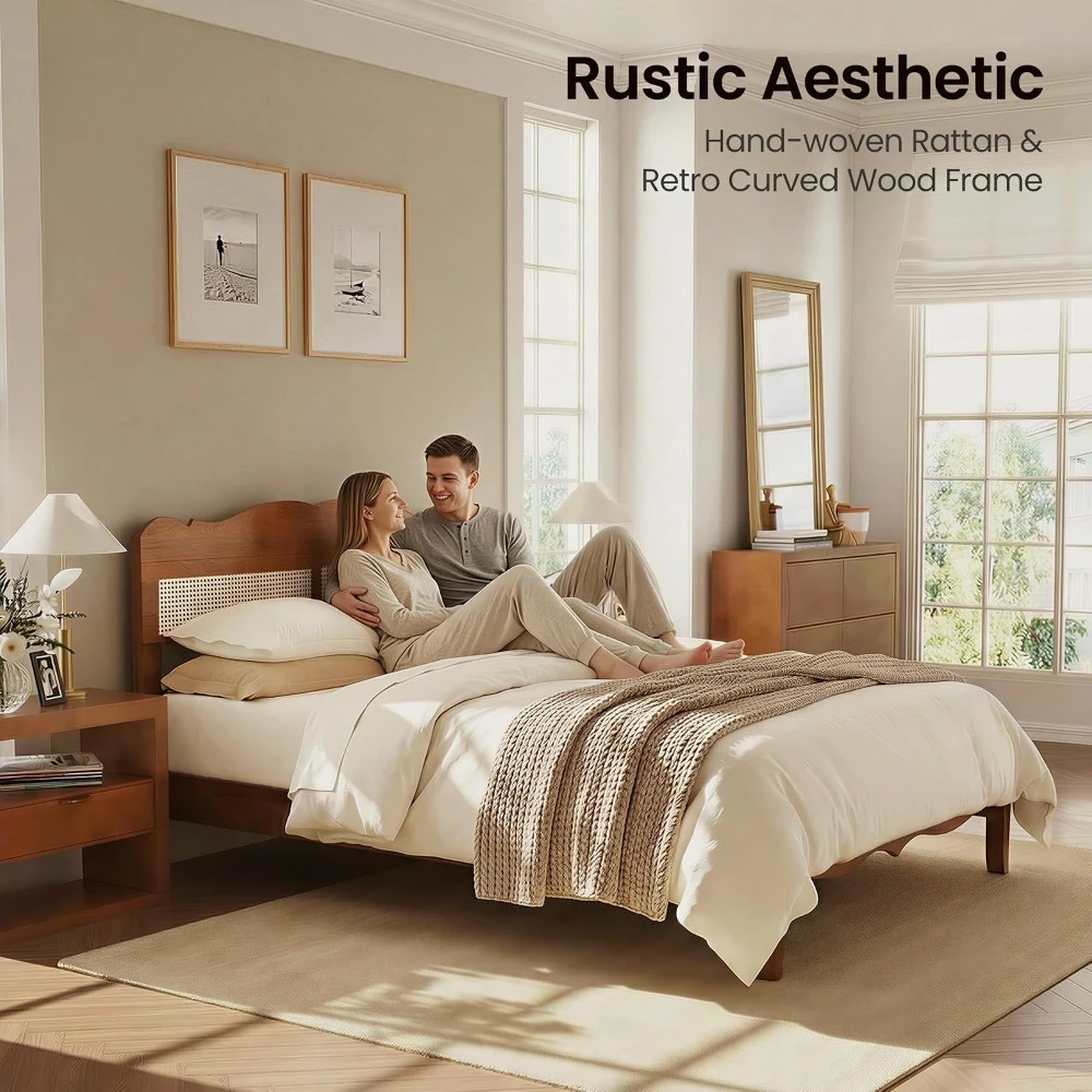 Solid Wood Queen Bed Frame with Adjustable Headboard, Customized image 6