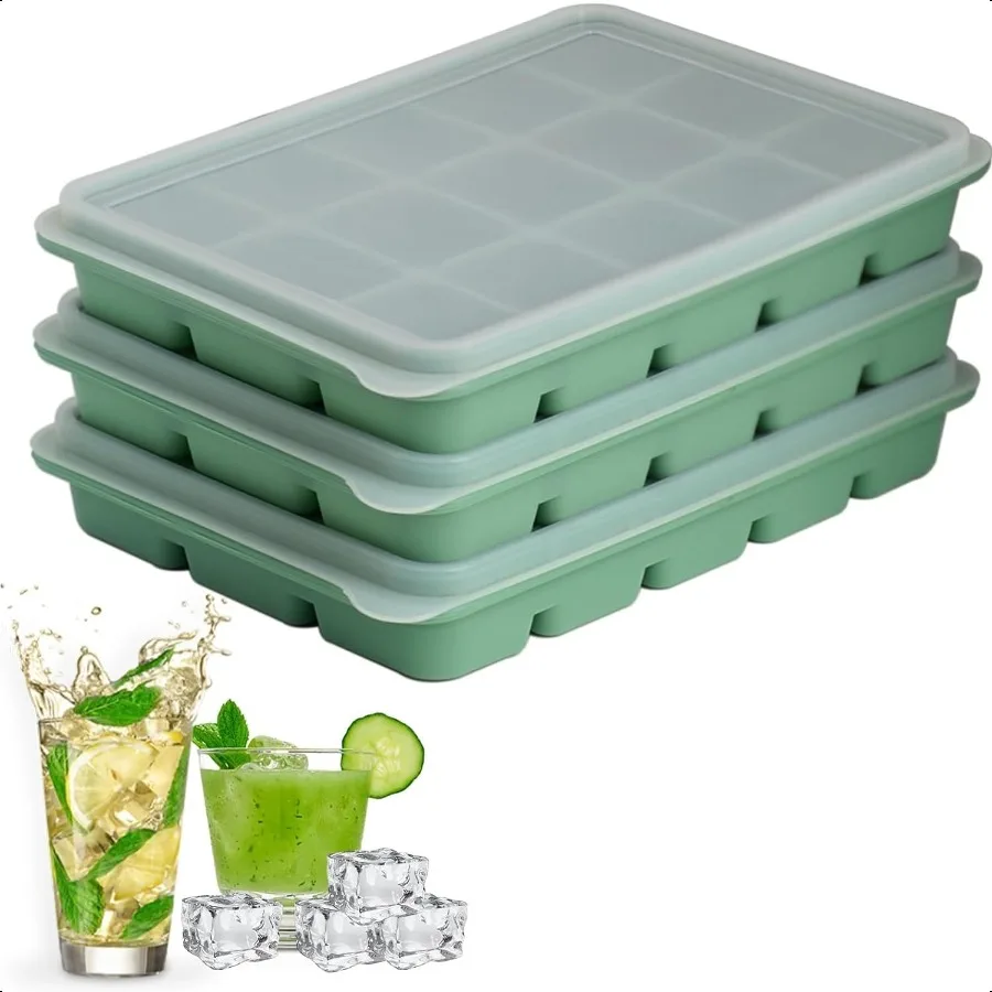 

Ice Cube Trays Set of 3 Easy Release 15 Flexible Silicone Ice Cube Molds with Removable Lid Reusable Freezer Ice Trays Stackabl