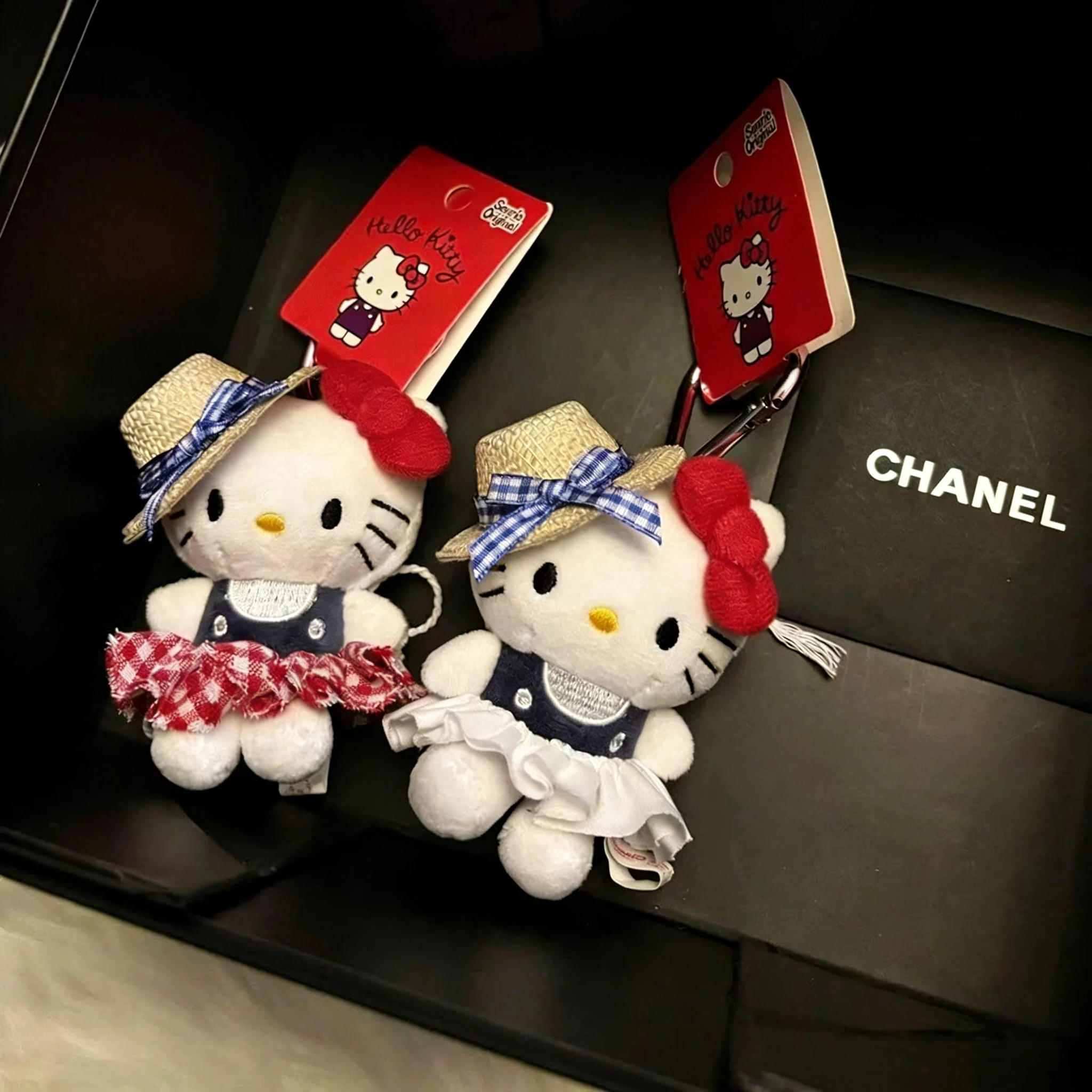 

Плюшевая кукла-брелок Hello Kitty 10 см в соломенной шляпке, милый кулон, аниме-мультяшная плюшевая игрушка, рождественские подарки для детей