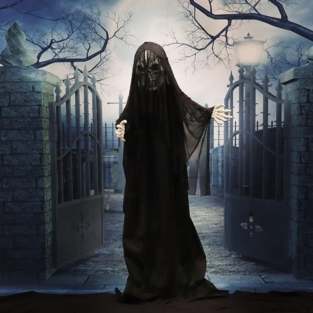 Halloween Decoration 12ft Giant Talking Halloween Reaper, Dressed in Black Cloak Hood with 4 Voice Operated Halloween Decoration