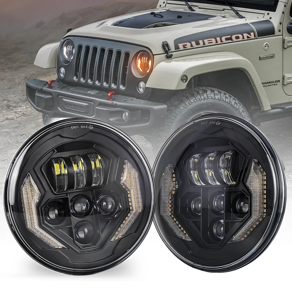 

OVOVS High/Low Sealed Beam Plug & Play 7 LED Round Headlights for 1997-2018 Jeep Wrangler JK JKU LJ CJ TJ Hummer H1 H2